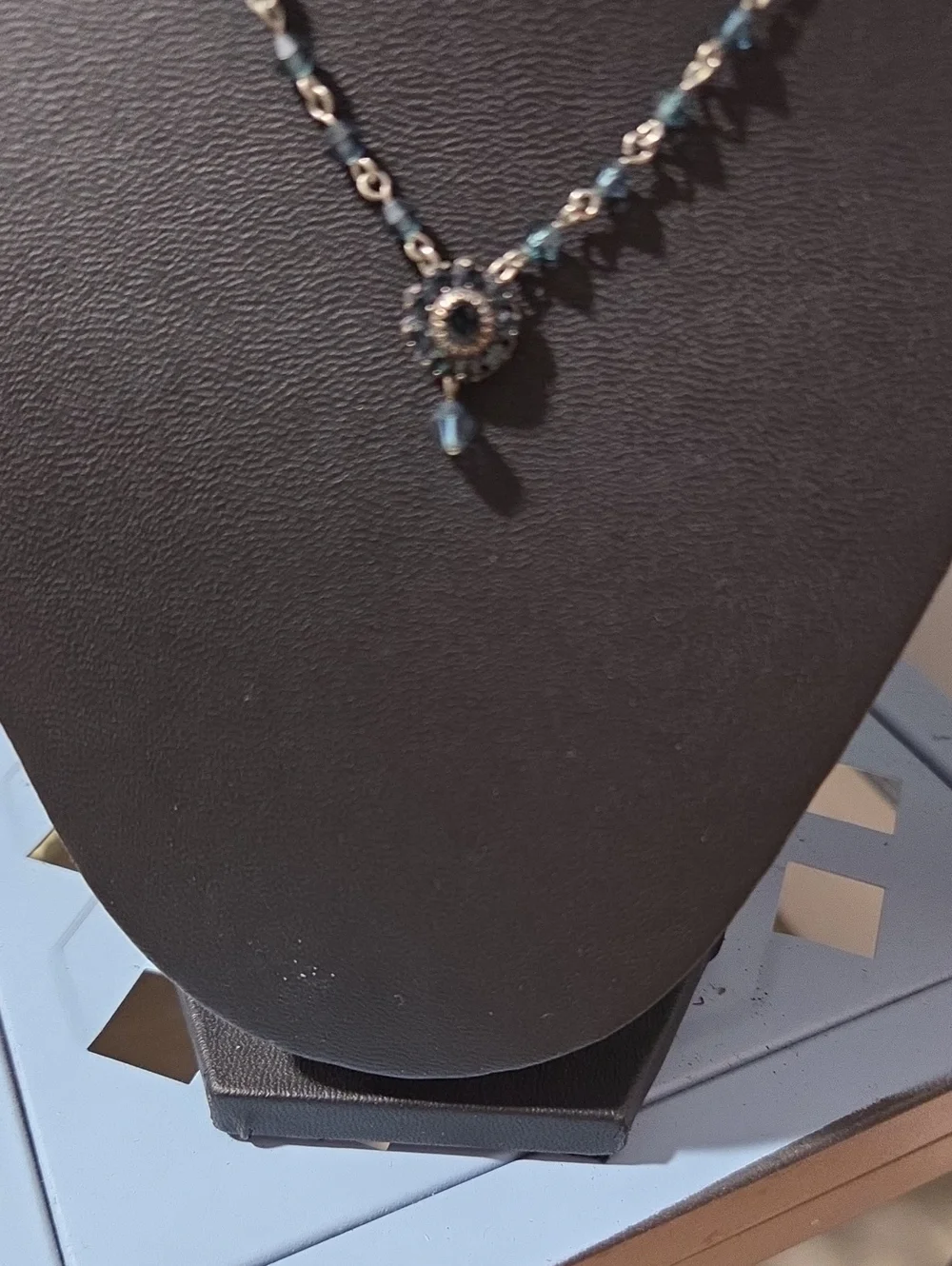 Liz Palacios SF Signed Y Drop Blue Crystal Necklace